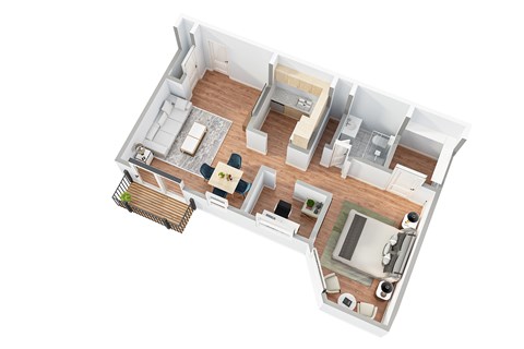 Floor plan for 1 bed, 1 bath, 700 sqft